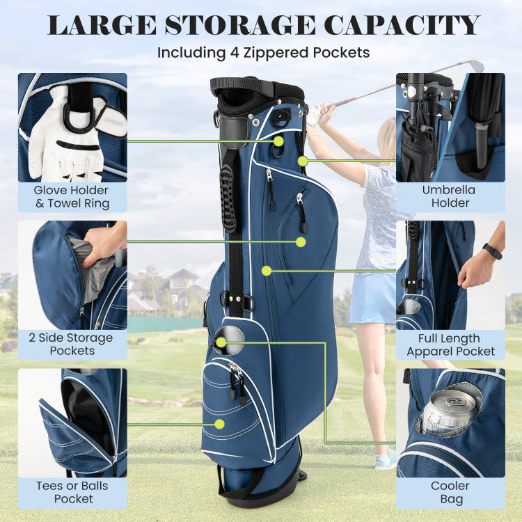 Coast Golf Stand Cart Bag - 4-fach unterteilt - Leichtgewicht mit 4 Staufächern - Inklusive Regenschutz - Griffe und doppelter Schultergurt - Maße: 36 x 32 x 112 cm - Farbe: Schwarz