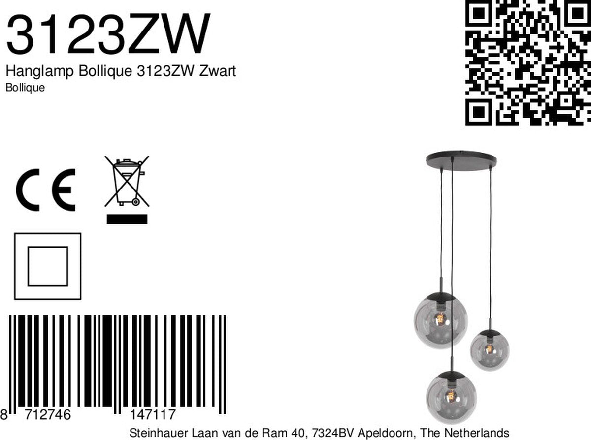 Steinhauer - Pendelleuchte - Bollique LED - schwarz - Glas Metall - Ø 40cm - E27 - 3123ZW