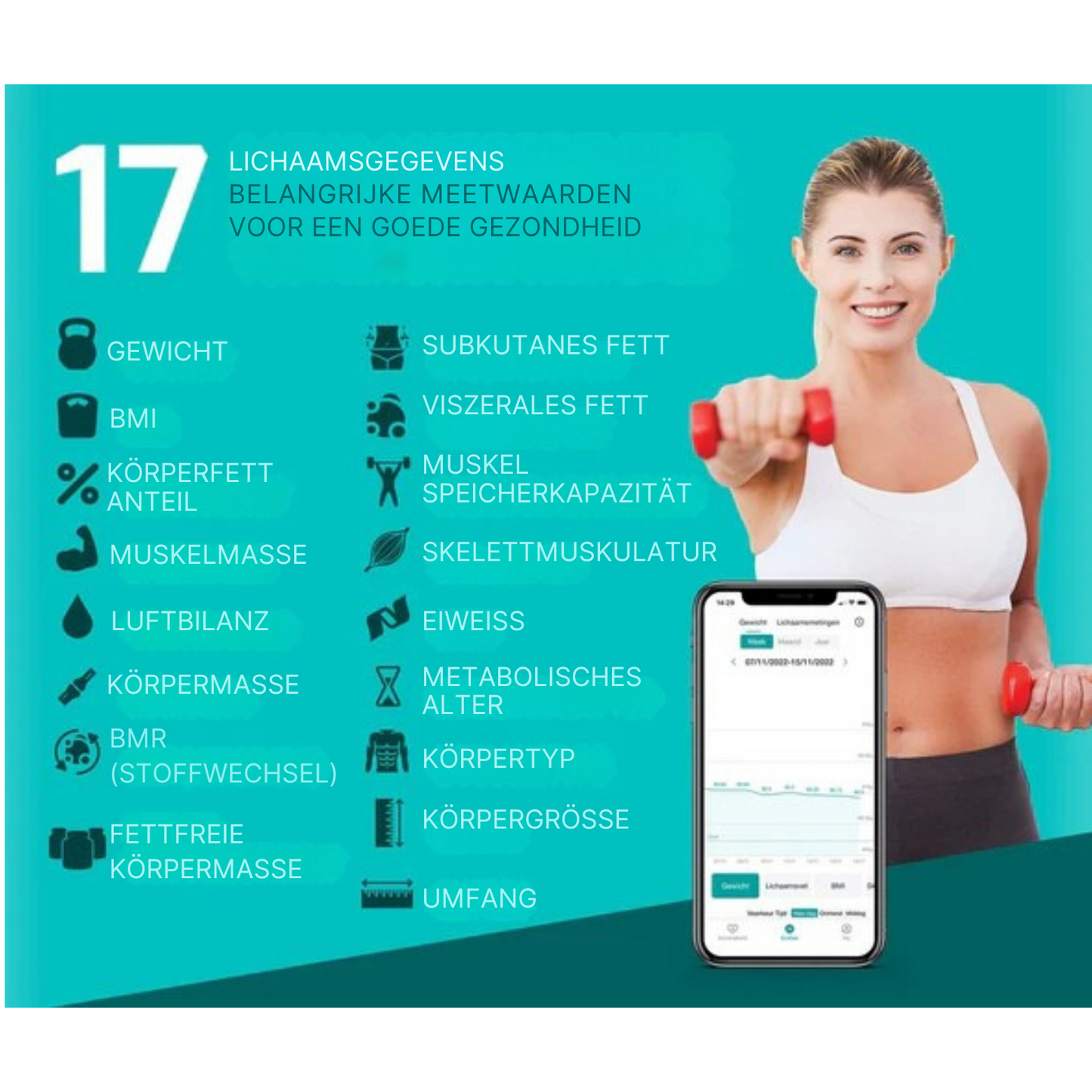 FITAGE Smart Waage - mit App - misst 17 Körperwerte - Schwarz