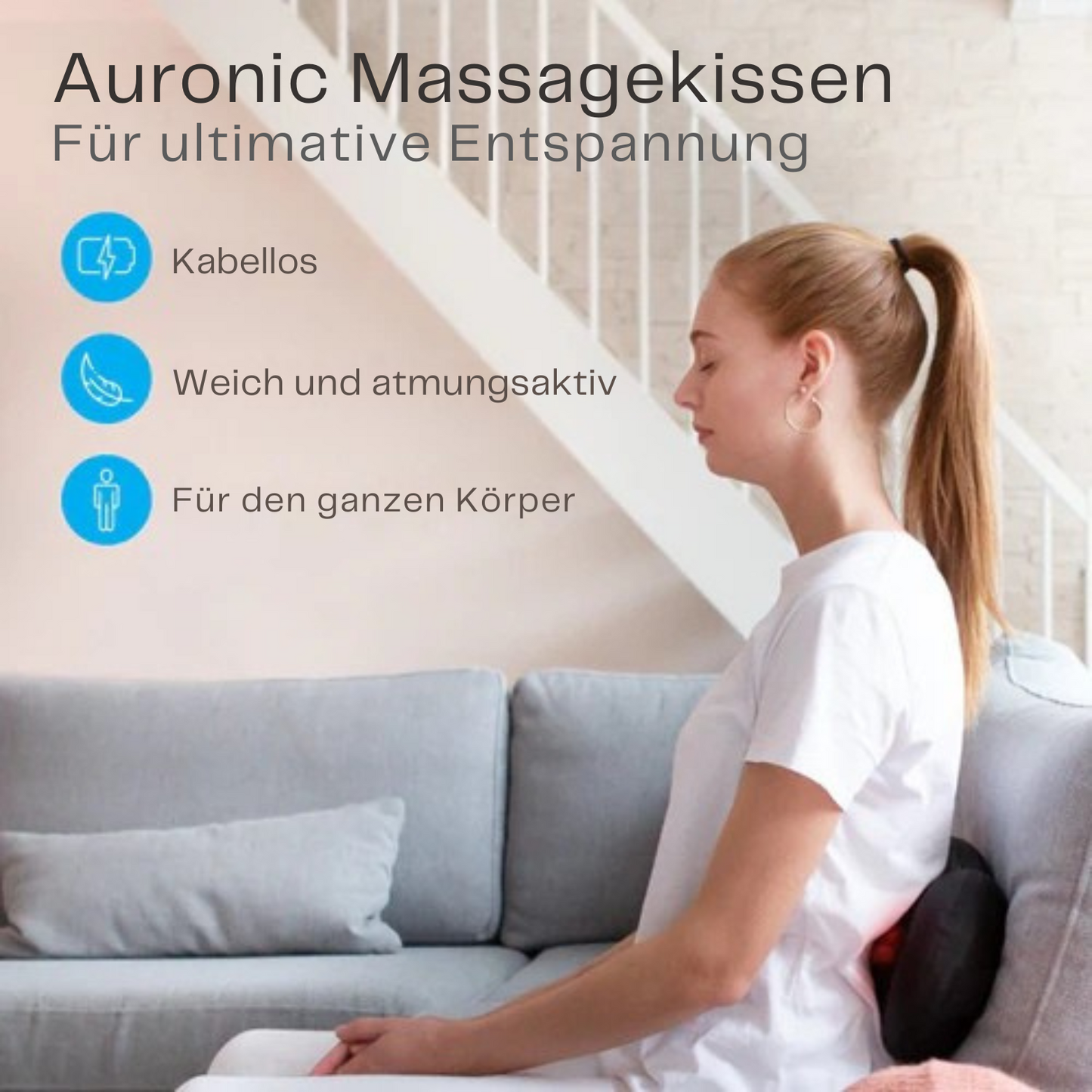 Auronic Shiatsu Massagekissen - für Nacken & Rücken - Wärmefunktion - Kabellos - Schwarz