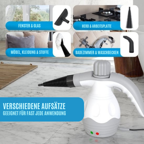 Strex - Dampfreiniger - 1200W - entfernt 99,9% Bakterien - 6 Aufsätze - Weiß