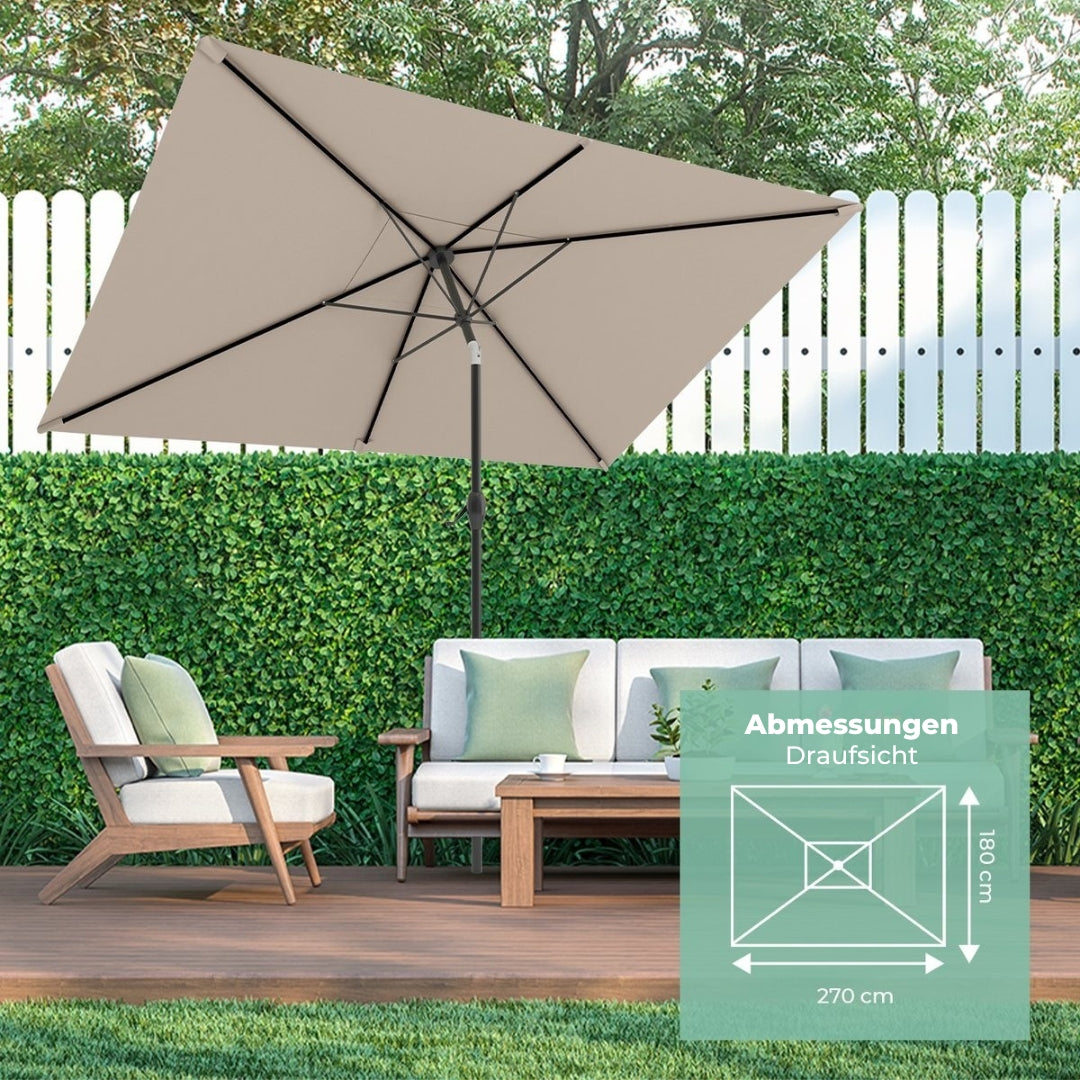 LifeGoods Sonnenschirm - 270x180cm - 30° neigbar - Wasserdicht - Beige
