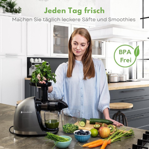 KitchenBrothers Entsafter - 700ml - BPA-frei - Trockenes Fruchtfleisch - Grau