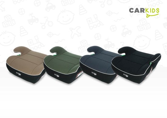 Carkids I-Size Sitzerhöhung Sam – Entspricht der Norm I-Size R-129 – Für Kinder von 125–150 cm – Abnehmbarer und waschbarer Bezug – Flexible Montage – Grün/Schwarz