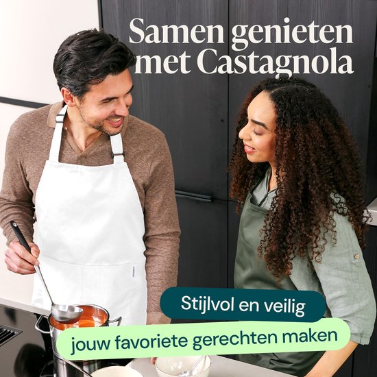 Castagnola-Küchenschürze – Wasser- und schmutzabweisend – Professionelle Kochschürze – BBQ-Schürze für Damen und Herren – Unisex – Verstellbare Schnalle – Extra große Taschen – Weiß