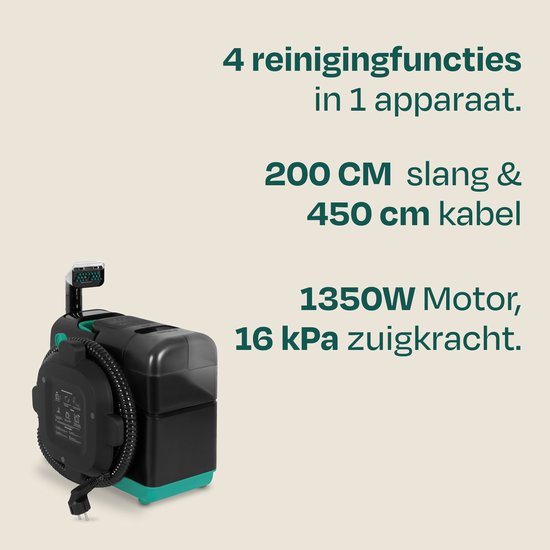 VONROC Fleckenreiniger mit Dampffunktion – Teppichreiniger – Dampfreiniger – 1350 W – 16 kPa Saugkraft – inkl. Aufsätze und Reinigungsmittel