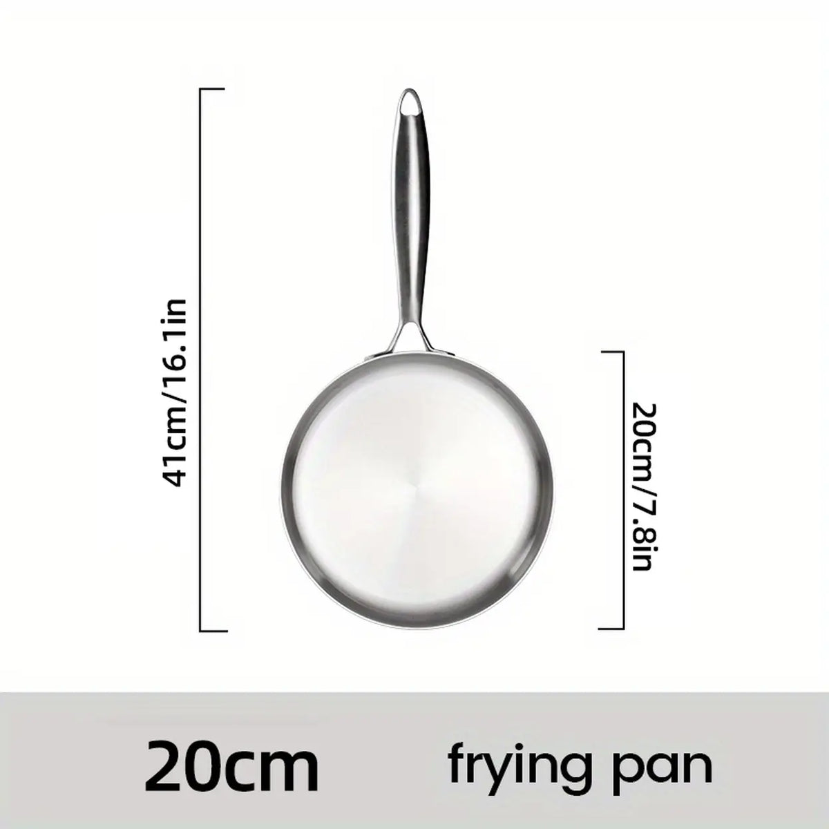 PURE COOK 304 dreischichtige Edelstahl-Pfanne – 20 cm – induktionsgeeignet – ohne Deckel
