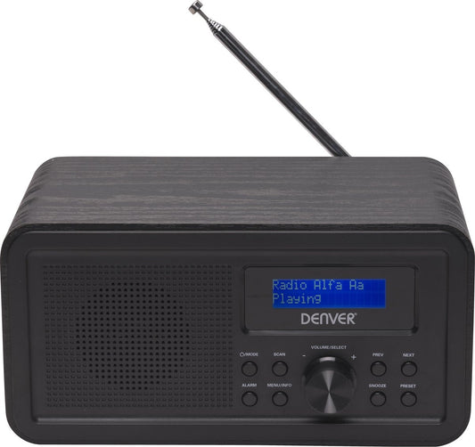 Denver DAB-Radio - Retro-Radio - FM-Radio - Küchenradio - Tragbares Radio - Batterien & Netzanschluss - DAB30 - Schwarz