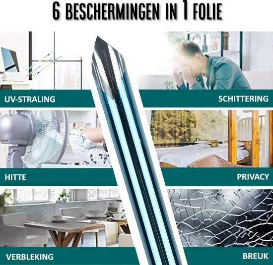 Homewell Sonnenschutz HR Fensterfolie 120x300cm - Statisch isolierende Folie mit Spiegeleffekt - Schwarz (inkl. Rakel)