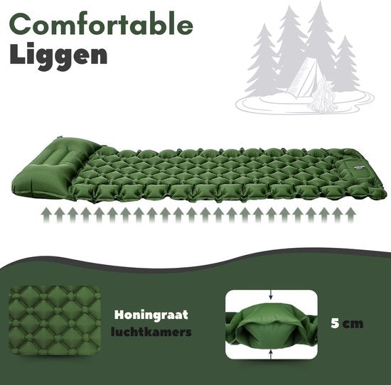 Vertrex Inflate-X1 Schlafmatte mit eingebauter Pumpe - Luftbett - 1 Person - Moosgrün