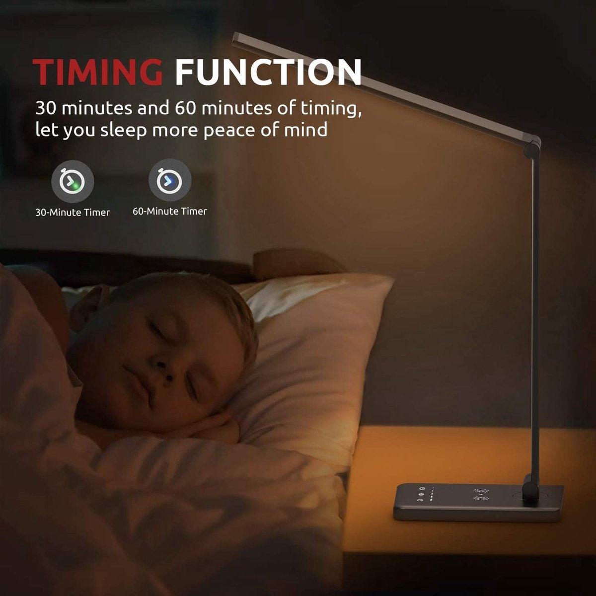 Fuegobird EK009 LED-Schreibtischlampe - kabelgebunden - kabelloses Laden für Telefon - dimmbar - klappbar - Smart Touch - Qi-Technologie - Schwarz