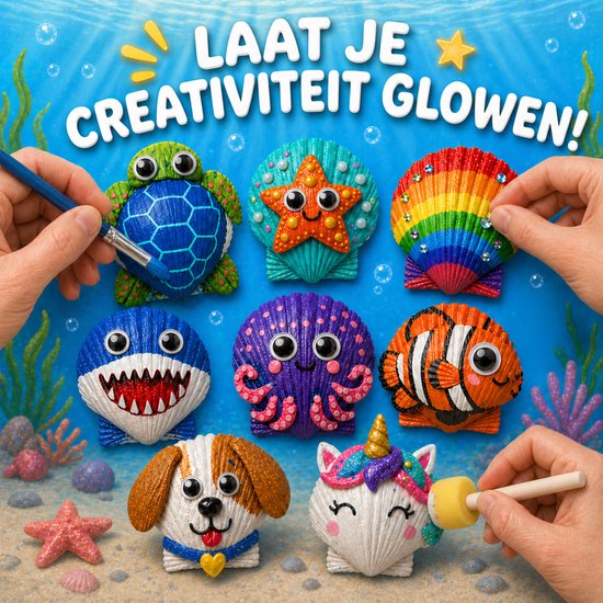 Vaive Muscheln bemalen, 75-teilig – Glow-in-the-Dark-Happy-Stones-Bastelset – Basteln – Bastelset für Mädchen und Jungen – Bastelsets