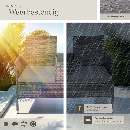 tectake - Geflecht-Gartenbank mit Tisch, 2-Sitzer-Bank, 131 x 61 x 82 cm, Bank für Gartenbalkon und Terrasse, Gartenbank inklusive Sitzkissen - grau/hellgrau - Poly-Rattan