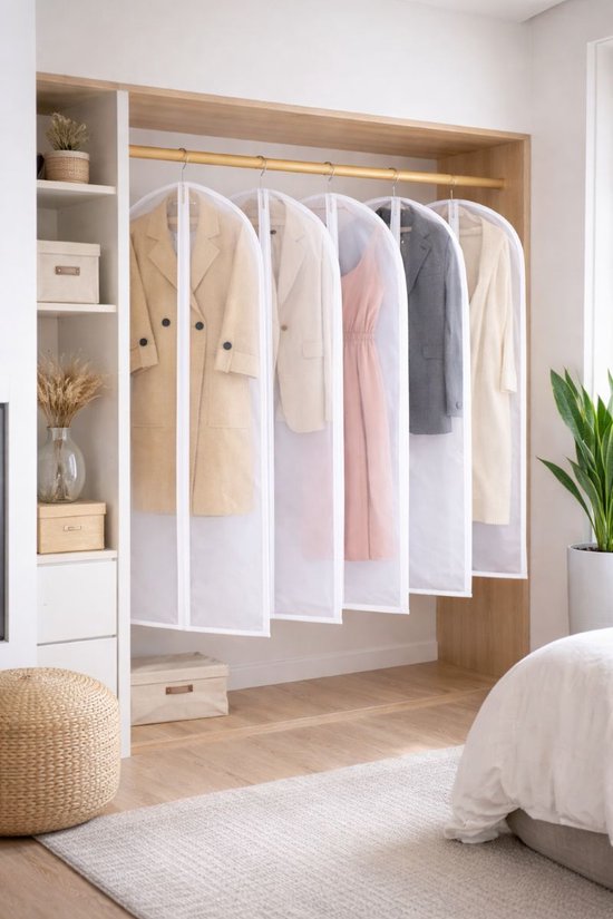 Ceruzo Kleiderhüllen, 5 Stück – 60 x 140 cm – Schutzhülle – Transparent-Weiß
