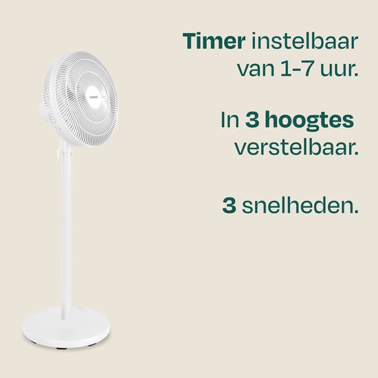 VONROC Bodenventilator – 3 Geschwindigkeitsstufen – inkl. Fernbedienung – Timer – in 3 Höhen verstellbar – weiß