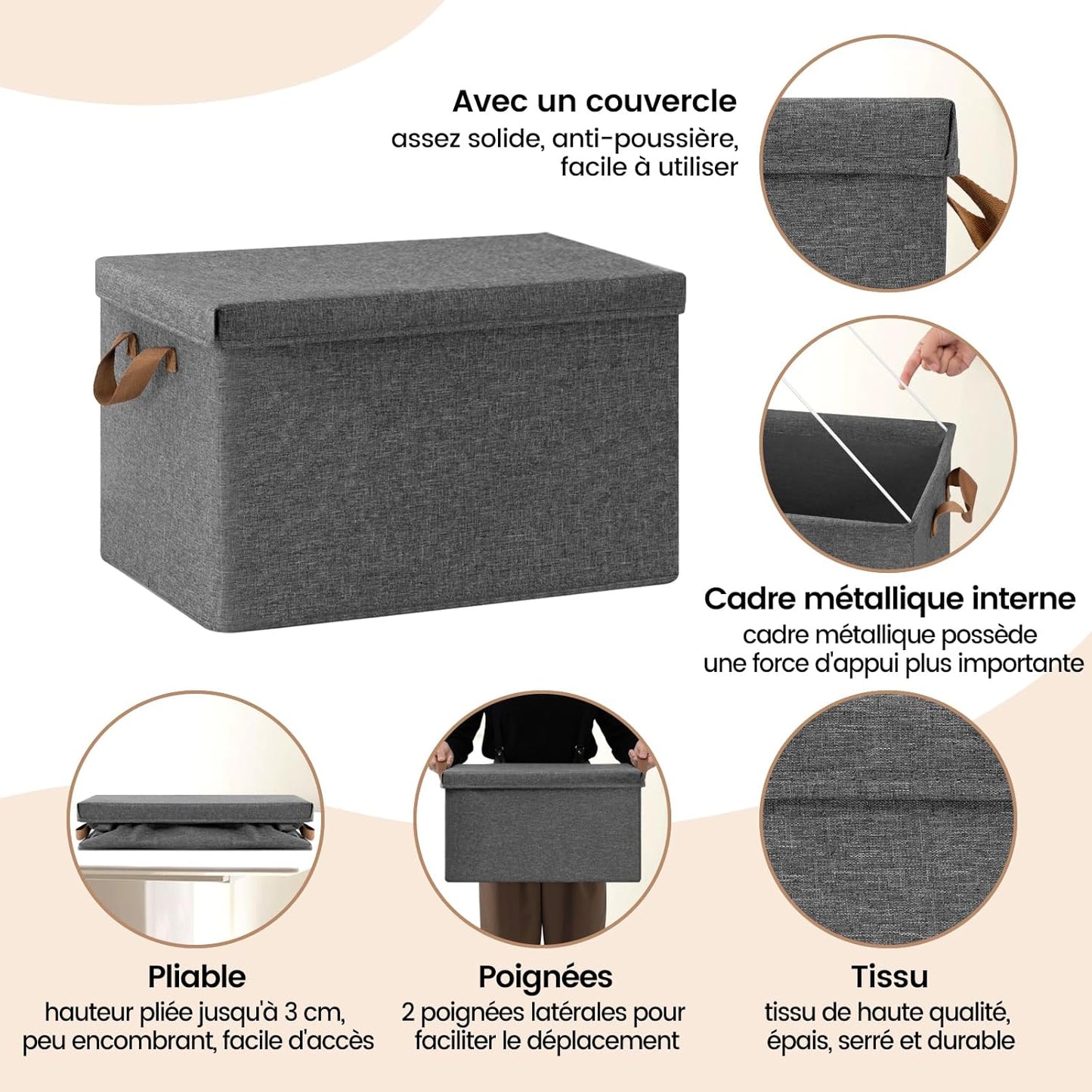 WOLTU Aufbewahrungsboxen, 5-teiliges Set – Grau – 43 x 26 x 33 cm
