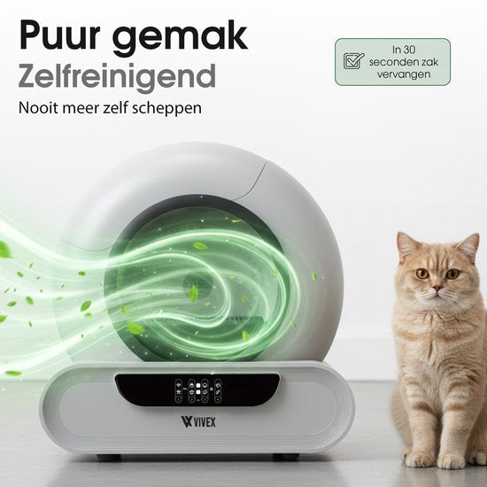 Vivex® Automatisches Katzenklo - Selbstreinigendes Katzenklo inkl. App - 75L - inkl. Matte und 5 Rollen Sammelbeutel - XXL
