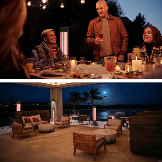 BRASQ Elektrischer Terrassenheizer stehend - 2000 Watt - 3 Heizstufen - mit Fernbedienung und Timer - Infrarotheizung - spritzwassergeschützt - Heizung für innen und außen - Schwarz