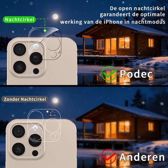 Podec Displayschutzfolie und Kameralinsenschutz passend für iPhone 16 Pro Max - gehärtetes Schutzglas - transparent und kratzfest - gehärtete Glasabdeckung - 3 + 3 Stück