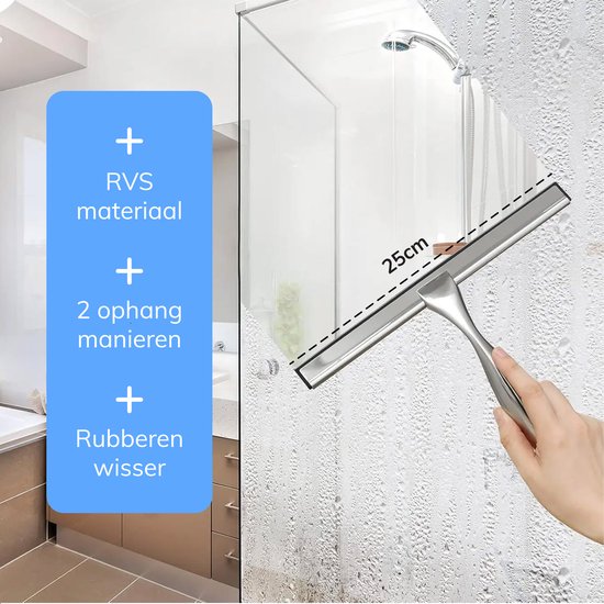 Bodenwischer Bad - inkl. selbstklebendem Haken - Einfache Lagerung - Keine Streifen - Duschwischer - Fensterwischer - Luft