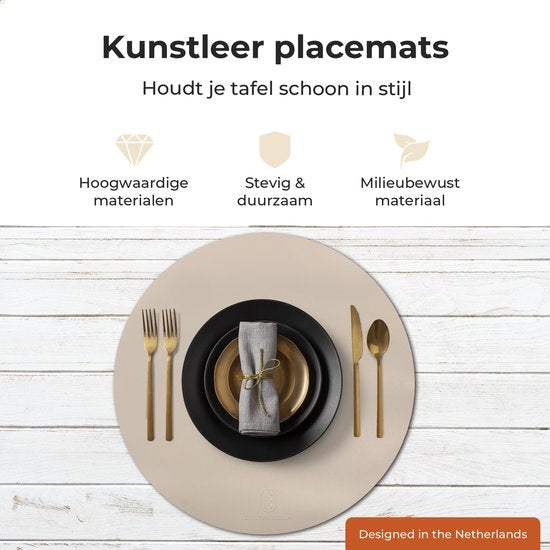 Castagnola Platzsets in Lederoptik - Rutschfeste Platzsets aus Kunstleder - Wasserabweisende Untersetzer - Untersetzer - 6 Stück - Durchmesser 38 cm - Offwhite