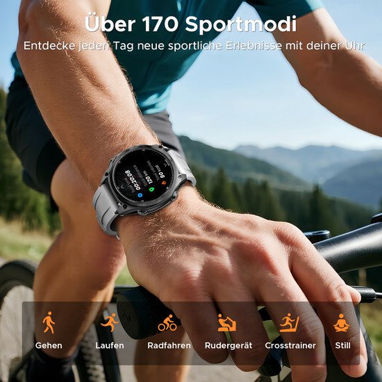 DOOGEE Anywise W1 Pro – Militär-Smartwatch – KI-Sprachsteuerung – 5 ATM – Dual-Band-GPS – Offline-Karten – 170 Sportmodi – 1,43 Zoll AMOLED – Fitness-Tracker – Anrufe tätigen und empfangen – 18 Tage besonders lange Akkulaufzeit – Taschenlampe – Kompatibel