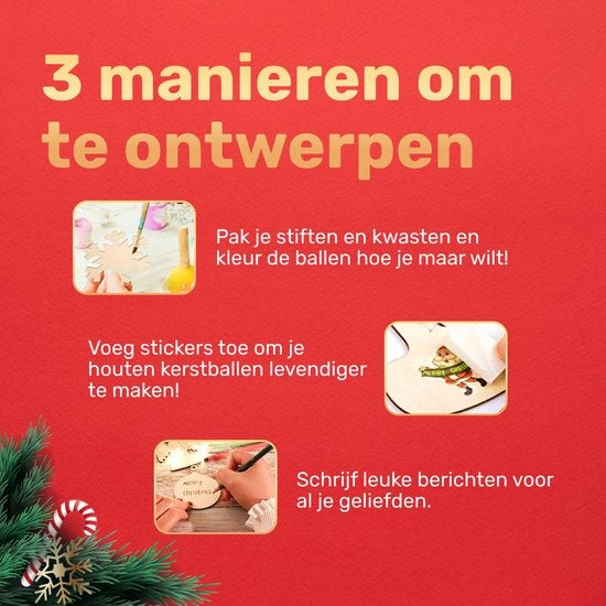 Giftmas Holz-Weihnachtskugeln - Weihnachtsdekoration für drinnen - Holz-Weihnachtskugel - Weihnachten - 10 Formen - âŒ€7,5cm - 50 Stück
