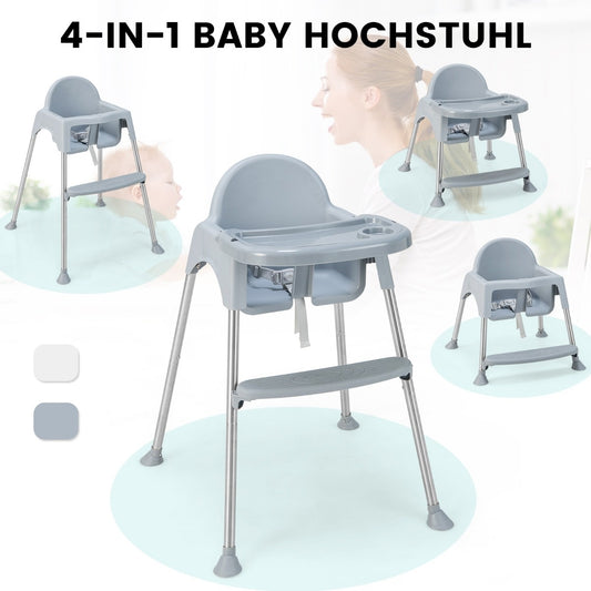 Coast 4 in 1 Babyhochstuhl aus PP & Edelstahl Hochstuhl umbaubar mit herausnehmbarer Doppelschublade grau