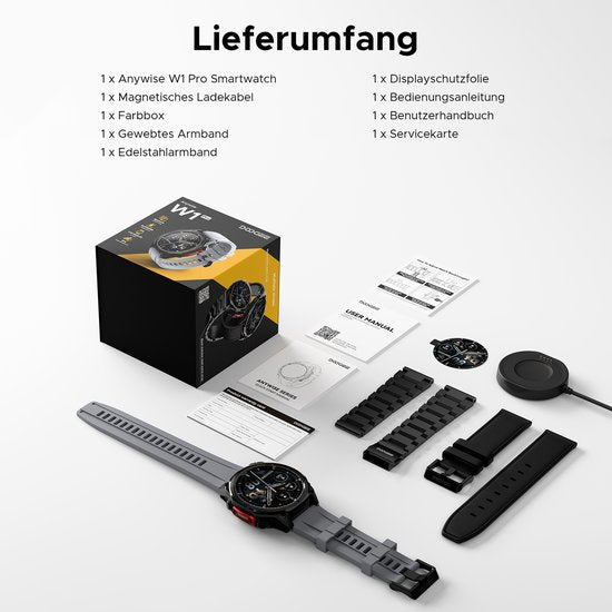 DOOGEE Anywise W1 Pro – Militär-Smartwatch – KI-Sprachsteuerung – 5 ATM – Dual-Band-GPS – Offline-Karten – 170 Sportmodi – 1,43 Zoll AMOLED – Fitness-Tracker – Anrufe tätigen und empfangen – 18 Tage besonders lange Akkulaufzeit – Taschenlampe – Kompatibel