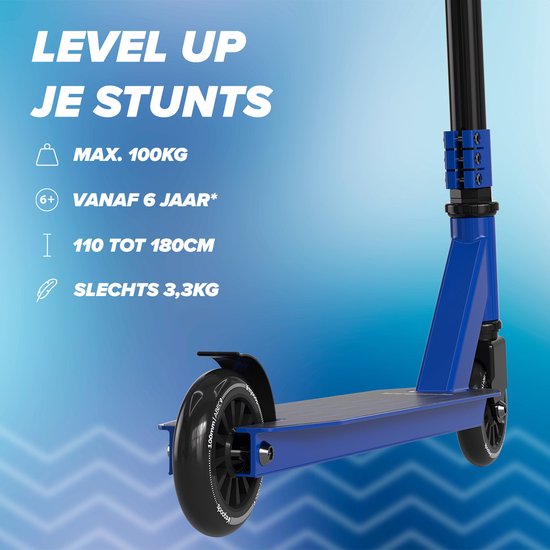 LifeGoods Stuntstep Fly X - 6+ Jahre - Schritt für Kinder - Jungen/Mädchen - 100mm - 100KG - Schwarz/Blau