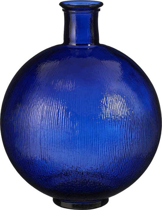 Mica Decorations Firenza Flaschenvase - H42 x Ø34 cm - Recyceltes Glas - Dunkelblau