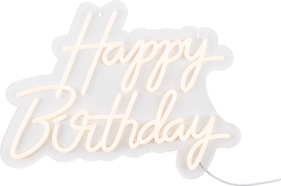 Partizzle Happy Birthday Neonschild - LED Lichter 41x31 cm - dimmbar & aufhängbar - USB Anschluss - festliche Geburtstagsdekoration