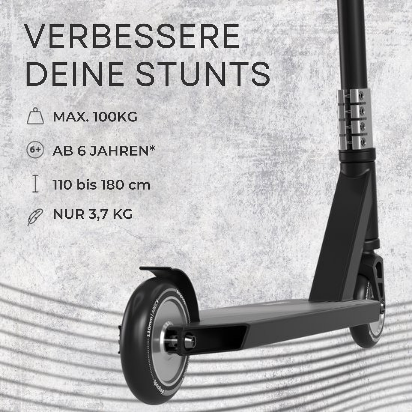 LifeGoods Stuntstep Pro X - T-Bar - HIC - Jungen/Mädchen - 110mm - 100KG - Schwarz