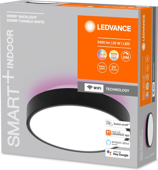 LEDVANCE Leuchte: für Decke, DEKORATIVE DECKENHINTERGRUNDLEUCHTE MIT WIFI TECHNOLOGIE / 28 W, 22-...24- V, Abstrahlwinkel: 11-, RGBTW, 3-65- K, Gehäusematerial: Metall, IP2-