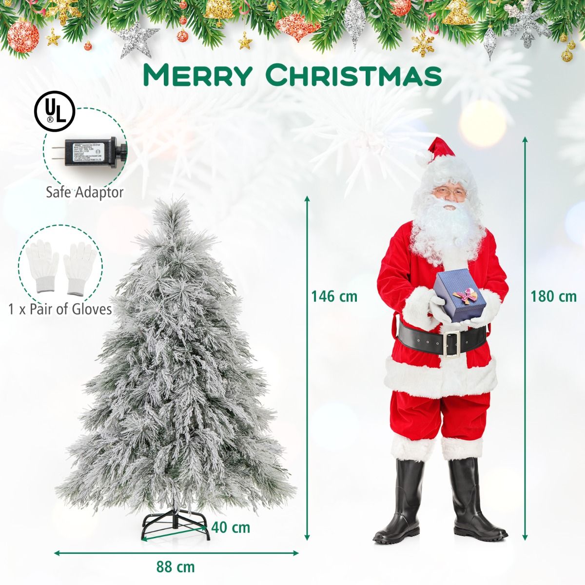 Coast 150 cm künstlicher Weihnachtsbaum mit LED - Schneegrün/Weiß - 279 Zweige - 150 warmweiße Lichter