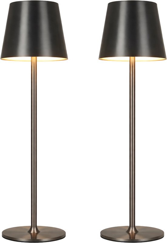 Kabellose Tischlampe – Kabellos und über USB-C aufladbar – 3 LED-Lichtfarben – Für drinnen und draußen – 2er-Set – Anthrazit – BREND BR-2247