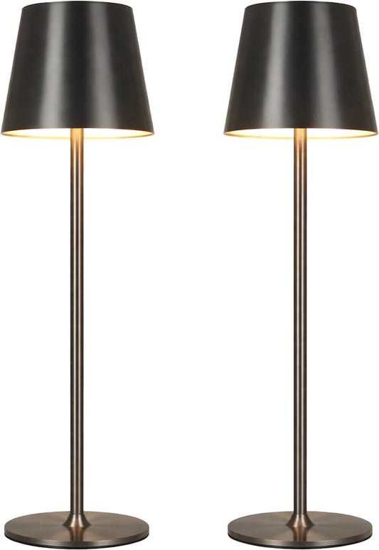 Kabellose Tischlampe – Kabellos und über USB-C aufladbar – 3 LED-Lichtfarben – Für drinnen und draußen – 2er-Set – Anthrazit – BREND BR-2247