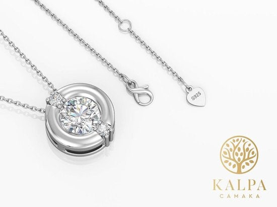Yolora Damenhalskette mit rundem Anhänger - Kalpa Camaka Kristall - Silber - 18K Weißgold vergoldet - Damenhalskette Silber - Schmuck - Luxuriöse Geschenkverpackung Geschenkbox - Exklusive Geschenkbox - Schöne Geschenkverpackung