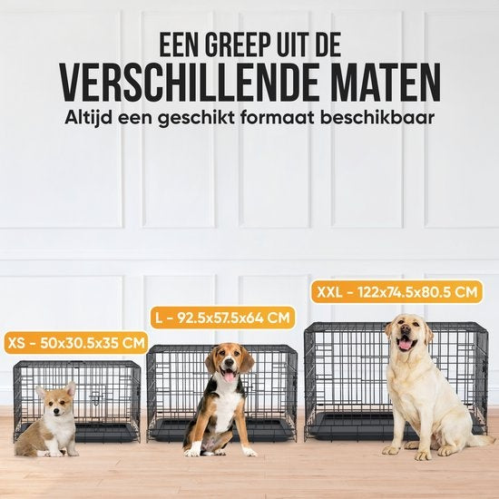Avalo - Hundebox XXL - Faltbarer Käfig - 2 Türen - 122x74x80 CM - Schwarz