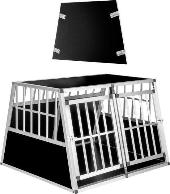 tectake Hondentransportbench double met een schuine achterwand met scheidingswand - 402227