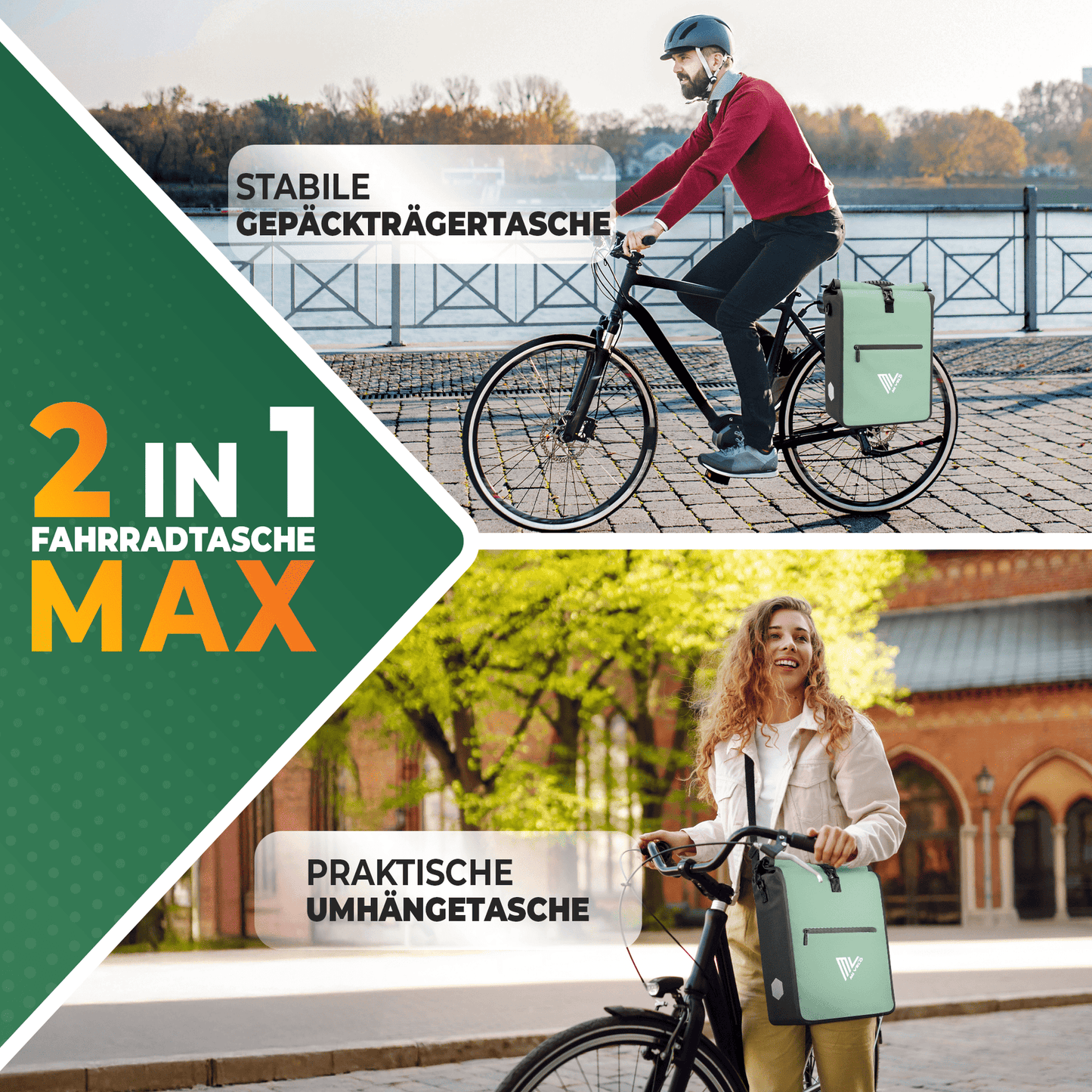 MiVelo Max - 2-in-1 wasserdichte Packtasche für Gepäckträger - Mint - 25 L