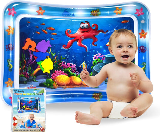 Tenify Wasser Spielmatte - Wasser Matte - Spielmatte - aufblasbar - Tummy Time - Baby Spielzeug 0 Jahr - Mutterschaft Geschenk - Blau
