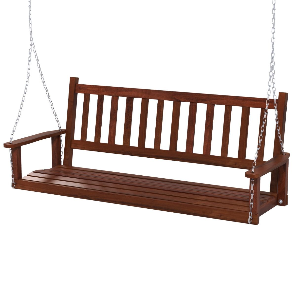 Coast Holz-Außen-Schaukelbank – 3-Sitzer – Verstellbare Ketten – Braun 168 x 65 x 63 cm