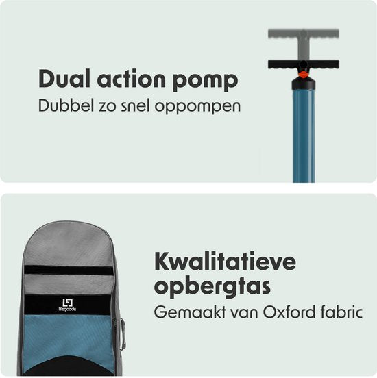 LifeGoods PaddlePro SUP Board - mit Sitz - Aufblasbares Paddle Board - Komplettset - Max. 135KG - 320x81cm - Weiß/Tief Aqua