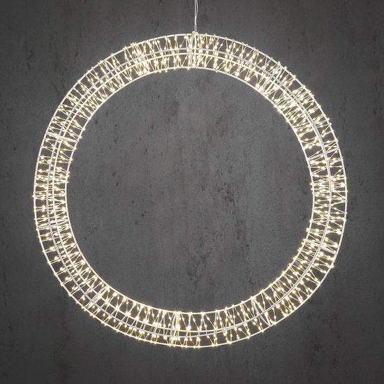 Luca Lighting Weihnachtsbeleuchtung Kreis mit warmweißen LED-Lämpchen – Ø 56 cm – Metall – Weiß
