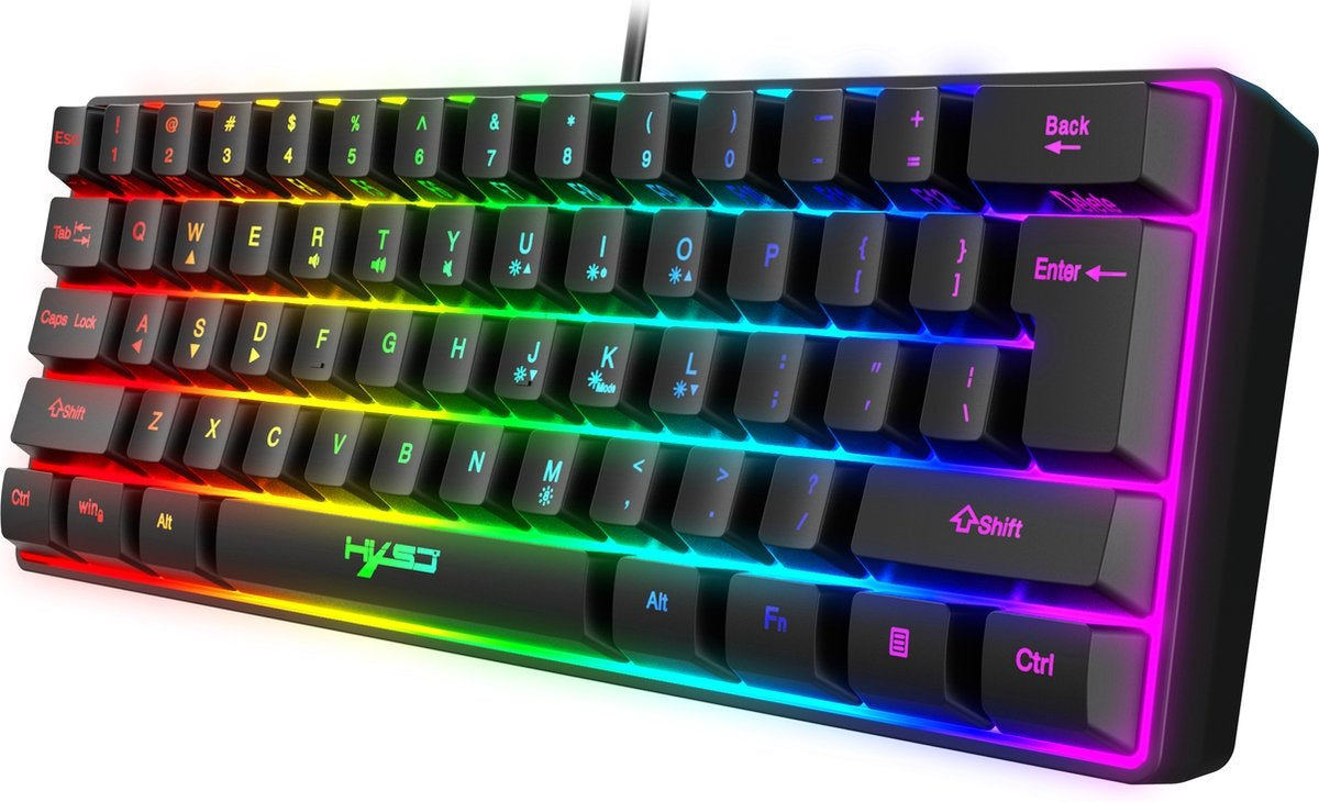 HXSJ - Gaming Tastatur - V700 - RGB Membran - 61 Tasten - kabelgebunden - Schwarz