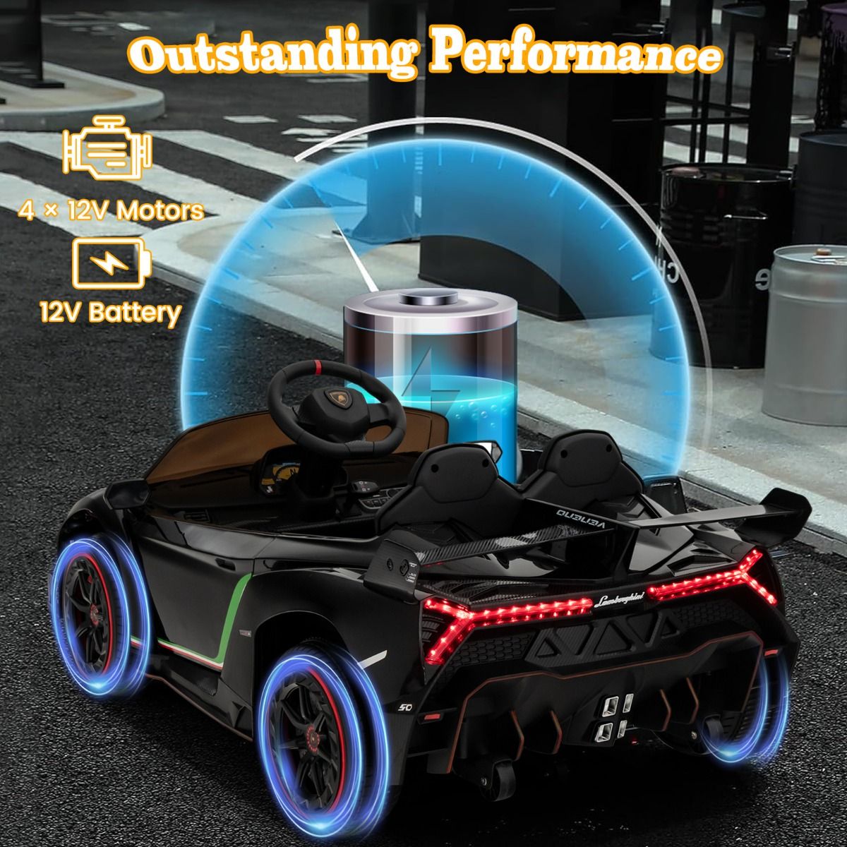 Coast Lamborghini lizenziertes Elektroauto - 12V Batterie - Fernsteuerung - 3 Geschwindigkeiten - hydraulische Türen - Schwarz