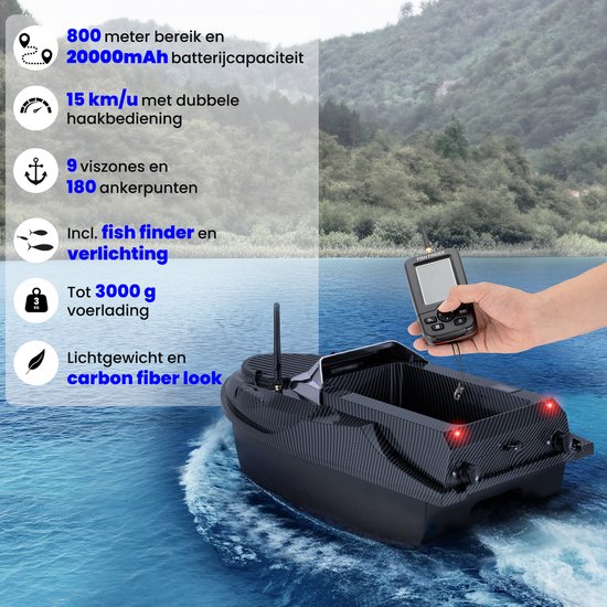 Baitboat T70 - mit GPS und Fischfinder - Köderboot Karpfen - bis zu 3kg Nutzlast - Köderboot - 800m Reichweite - Schwarz - von Faas