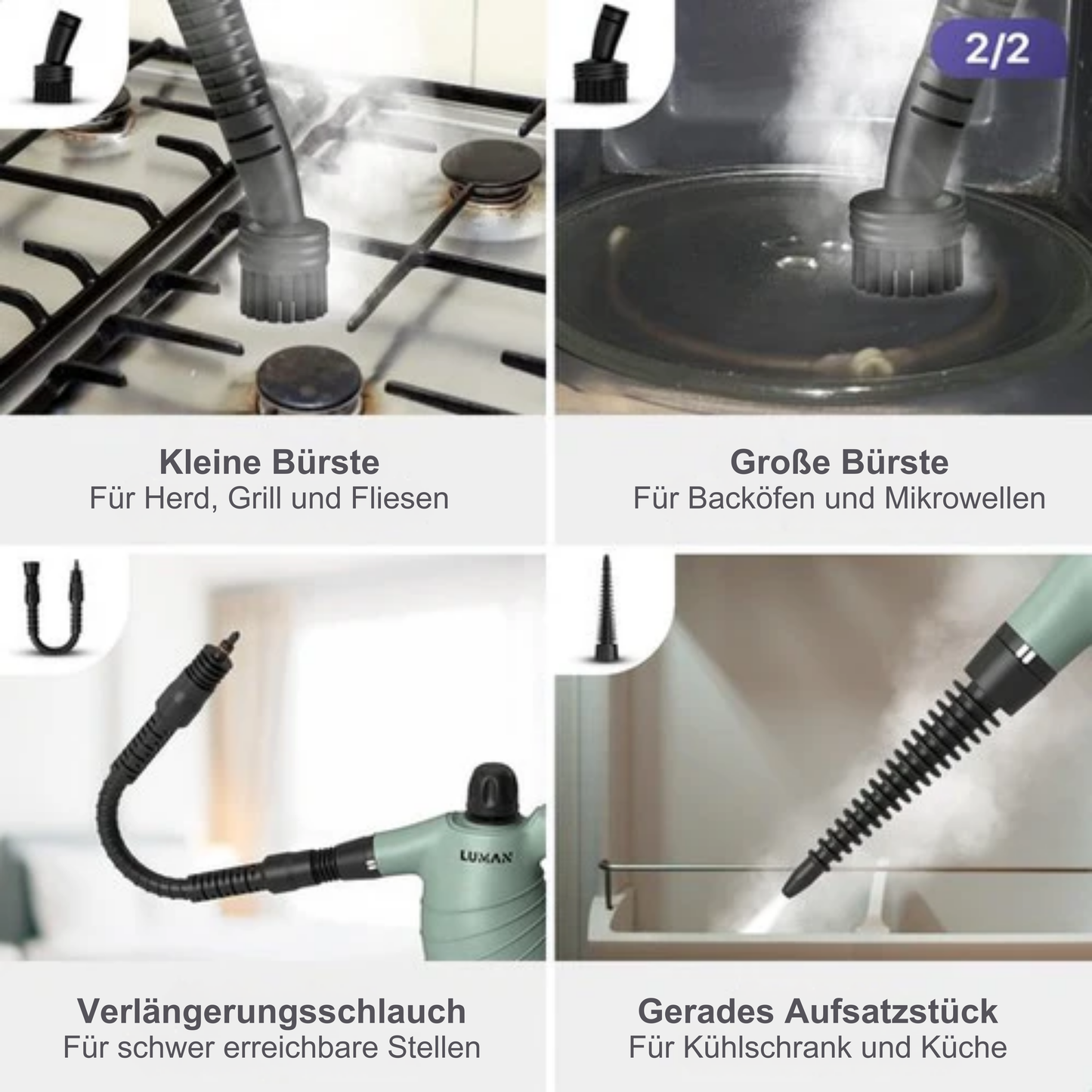 LUMAN 16-in-1 Dampfreiniger C1 - Handdampfreiniger - Fleckenreiniger - 1050 Watt - 450 ML - Grün