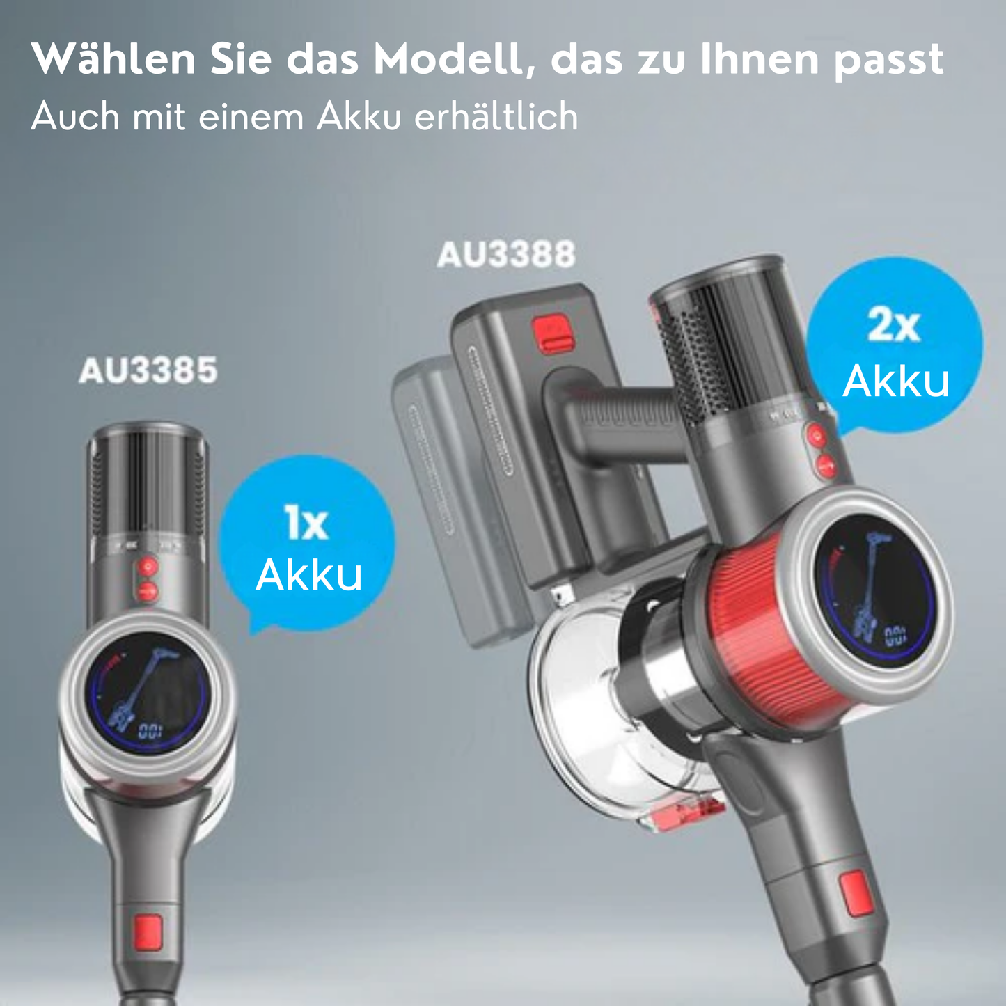 Auronic Cordless Stick Staubsauger - 350W Leistungsstarker Motor - Extra Akku - Bis zu 45 min Betriebsdauer - Leicht & wendig - Rot/Grau